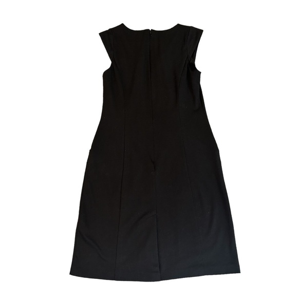 LITTLE BLACK DRESS Midi Scoop/Ruched neck Zipper Cap sleeves Pockets Size 10 - Picture 6 of 7